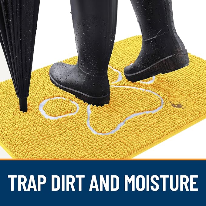 OLANLY Door Mat for Muddy Dog Paws 36x24, Ultra Absorbent Chenille Mud Doormat with Paw Print Design, Non-Slip Washable Doormat for Indoor Entryway, Quick-Dry Pet Bed Mats for Dirty Dogs, Yellow