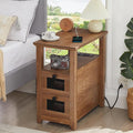 Farmhouse XXL End Table with Charging Station, Narrow Side Table with USB Ports and Outlets, Nightstand with 2 Drawers Storage, Bedside Tables for Living Room, Bedroom, Wooden Color