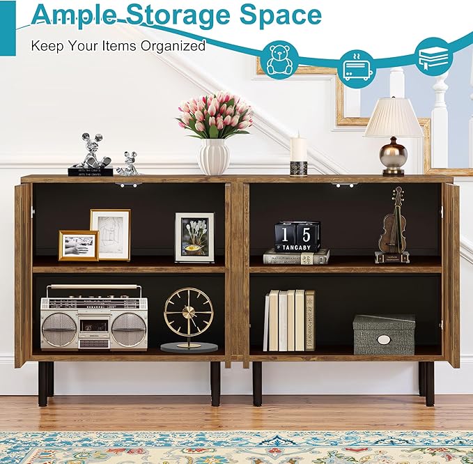 59" Sideboard Buffet Cabinet with Storage, Kitchen Buffet Storage Cabinet Set of 2, Modern Sideboard with Doors & Adjustable Shelves for Living Room, Kitchen, Hallway, Brown