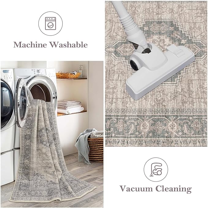 Lahome Oriental Hallway Runner Rug, 2.5x10 Washable Runner Ultra-Thin Hallway Rug for Bedroom Entryway, Soft Long Carpet for Kitchen Bathroom ‎Laundry Room, Grey/Brown