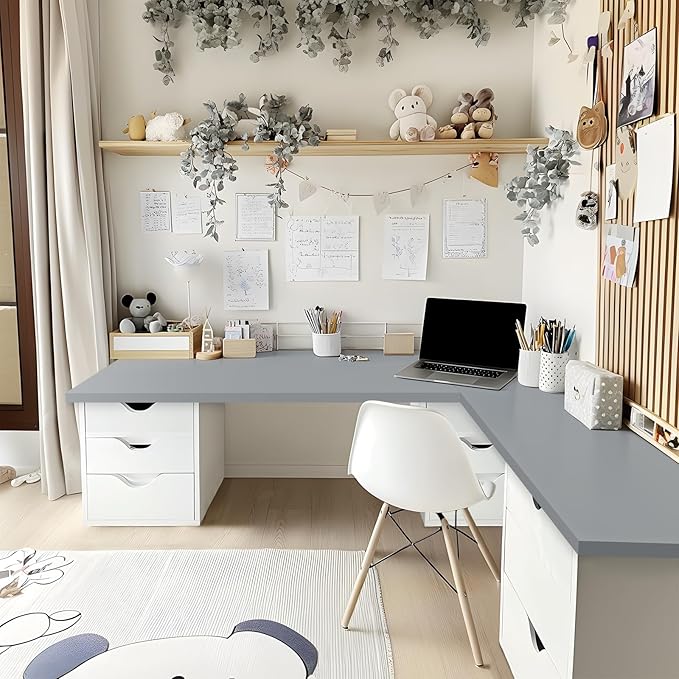Kaboon 45x20 inch Table Top Universal, Solid One-Piece Desktop, Reversible Melamine Countertop, Double Desks, L-Desk DIY, Gray
