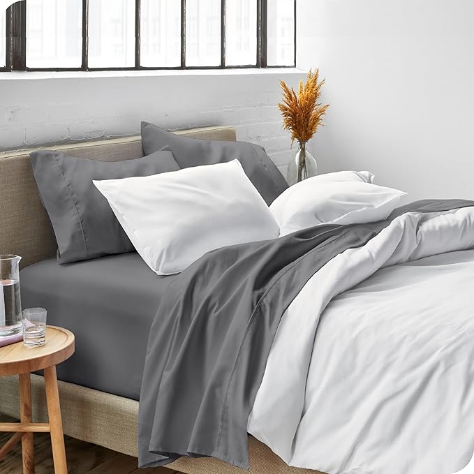 Bare Home Short Queen Sheet Set - 1800 Ultra-Soft Microfiber - Double Brushed - Deep Pockets - Easy Fit - 4 Piece Set - Bed Sheets (Short Queen, Grey)
