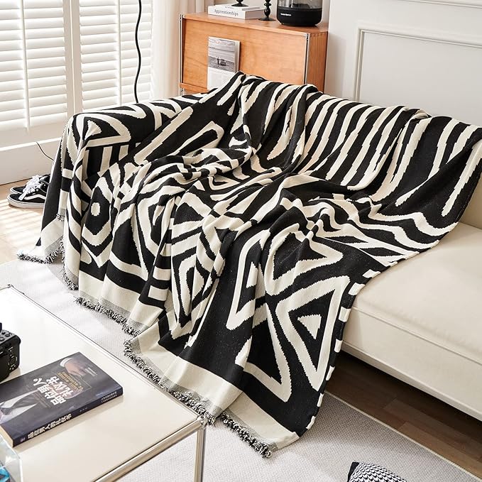 VM VOUGEMARKET Black Couch Cover for 2 Cushion Chenille Loeveseat Sofa Cover Dog Proof Furniture Protector Cover Universal Sofa Slipcover L Shaped Sectional Couch Cover with Tassels-71 x 118,Black