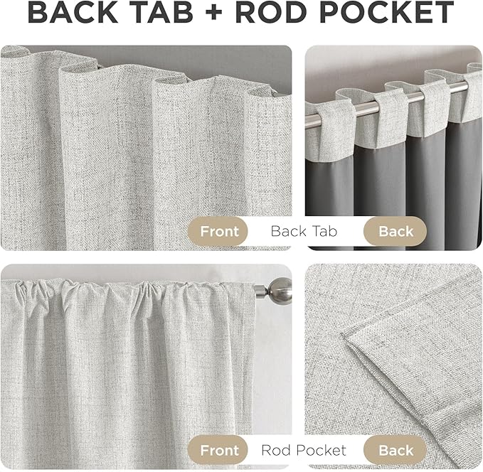 Joydeco 100% Blackout Curtains for Bedroom - Natural Linen Curtains 52" W x 120" L, Thermal Insulated 2 Panels White Light Blocking Drapes, Rod Pocket & Back Tabs, Darkening Privacy for Living Room