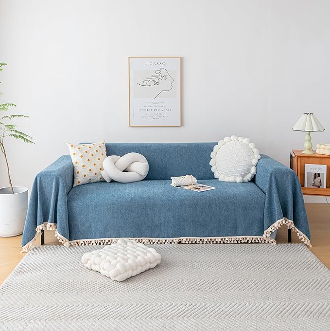 HANDONTIME Couch Slipcover Dog Sofa Covers Boho Couch Cover for Dogs Blue Sofa Throw Cover Bohemian Sofa Covers for 3 Cushion Couch Herringbone Sectional Couch Cover Slipcovers for Sofas, 71" X118"