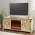 YESHOMY Fireplace TV Stand with Two Barn Doors and Storage Cabinets for Televisions up to 65+ Inch, Entertainment Center Console Table, Media Furniture for Living Room, 58 Inch, Natural Oak
