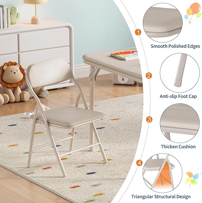 IDEALHOUSE 7 Piece Folding Kids Table and Chairs Set, Children Activity Table and Chairs Set for Dining Room,Daycare,Classrooms