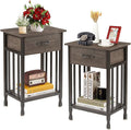 VECELO Nightstands Set of 2, Industrial Side Table/End Tables with Drawer and Storage Shelf, Night Stands for Bedroom, Living Room, Wood Metal Furniture, Easy Assembly