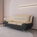 Container Furniture Direct Michael Modern Faux Leather Upholstered Stainless Steel Legs Living Room Sofa, Black Camel
