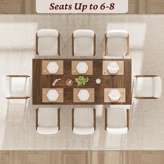 71" Dining Table for 6 to 8 People, Modern Dinner Table with Unique Wooden Legs, Rectangle Dining Table for Kitchen, Dining Room & Living Room, Walnut