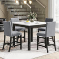 5 Pieces Dining Table Set with 35" Rectangle Faux Marble Top Table,Living Room Furniture W/ 4 Velvet-Upholstered Chairs,for Restaurant,Home Bistro,Gray