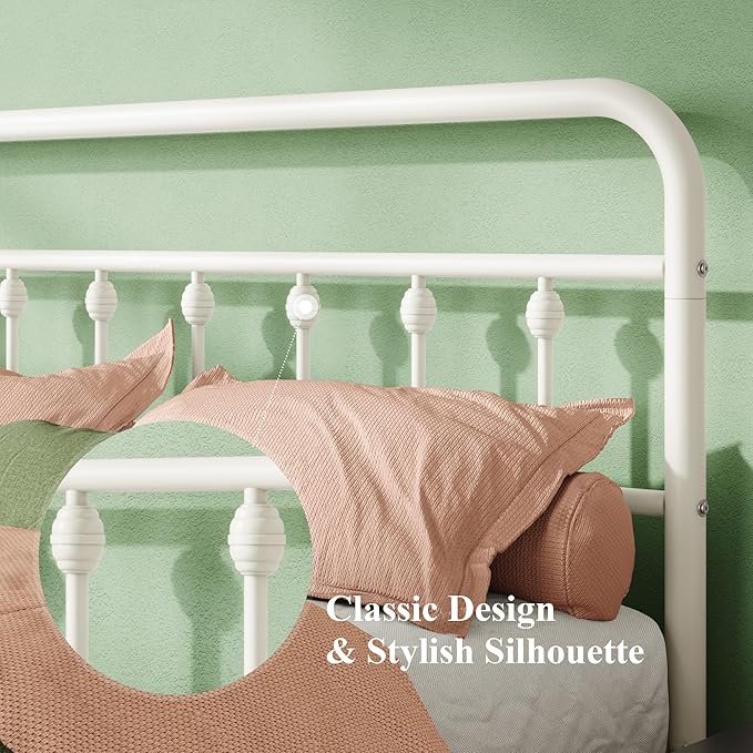 Allewie 14 Inches King Size Metal Platform Bed Frame with Victorian Style Iron-Art Headboard/Footboard, Mattress Foundation, Easy Assembly, Under Bed Storage, No Box Spring Required, White