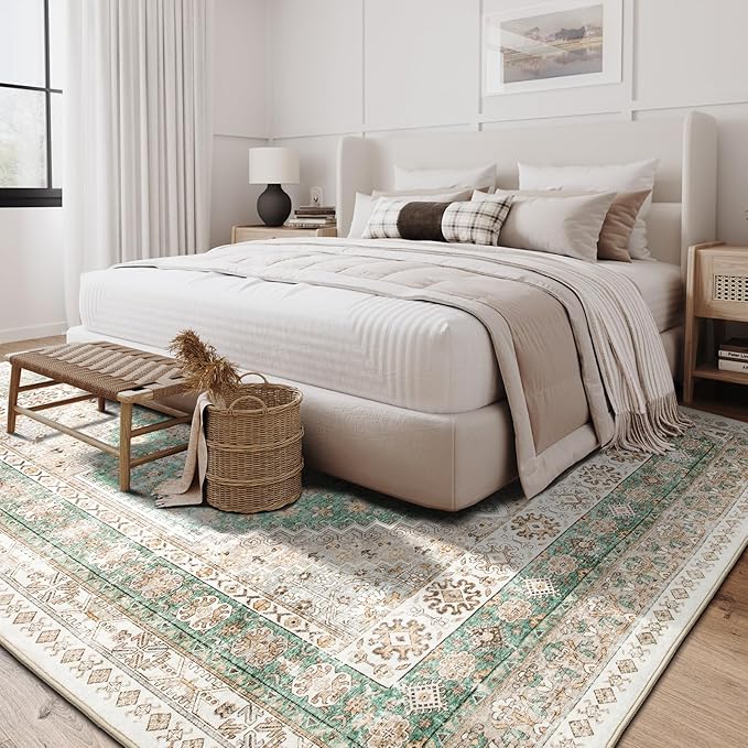 zesthome 9x12 Area Rugs,Stain Resistant Washable Rug,Ultra-Thin Rugs for Living Room,Bedroom,Non-Slip Backing Home Decor Large Area Rug (Green,9'x12')