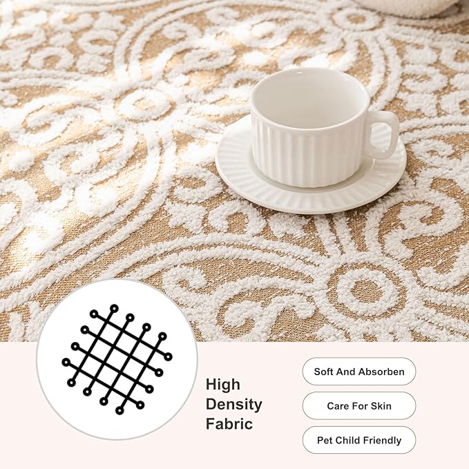STACYPIK Khaki French Jacquard Couch Covers Thickened Boho L Shape Sofa Covers Soft Pets Protector for 3 Cushion Couch Washable Dogs Cats Couch Protector Cover Non Slip Throw Blanket-71X134IN