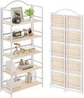 No-Assembly Folding Bookshelf Storage Shelves 5 Tiers Vintage Multifunctional Plant Stand Storage Rack Shelves Bookcase for Home Office
