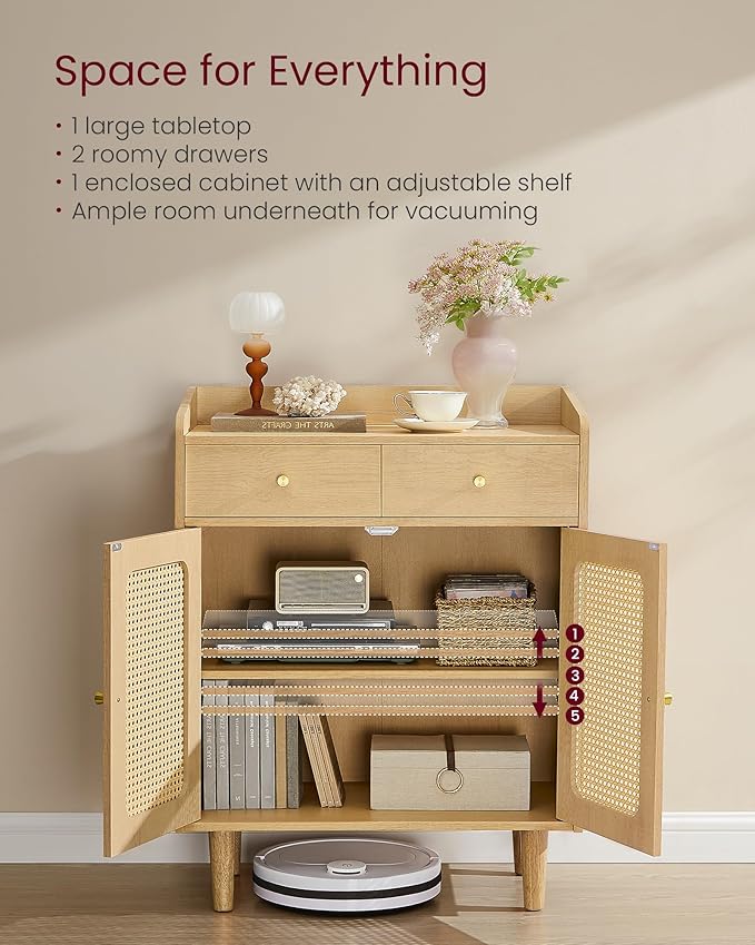 VASAGLE BOHOVEN Collection - Buffet Cabinets, Set of 2, Sideboard Storage Cabinets with Rattan-Like Doors and Drawers, Accent Cabinets, Adjustable Shelf, Boho Style, for Living Room, Oak Beige