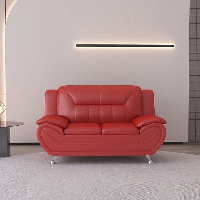 Container Furniture Direct Michael Modern Faux Leather Upholstered Stainless Steel Legs Living Room, Chair, Loveseat, Sofa, White Dove