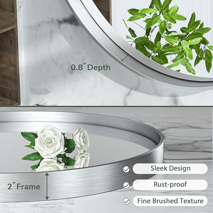 TokeShimi Oval Mirrors for Wall Decor 22x30 Inch with Non-Rusting Aluminum Alloy Brushed Silver Matte Framed Wall Mounted for Bathroom, Entryway, Living Room, Bedroom,Vanity or Horizontal