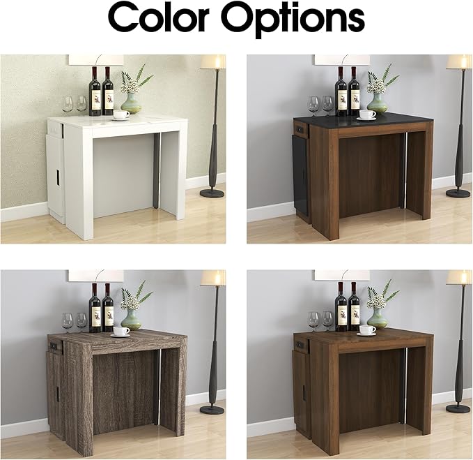 Expandable Dining Table, Convertible Table for Dining Room, Kitchen and Small Spaces, for 2-10 People(with Storage Cabinet and Outlet), Walnut Brown