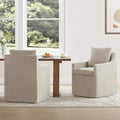 Upholstered Dining Chairs with Casters Easy Assembly Side Deskchair with Rollers for Diningroom, Living Room, Khaki, 2 Box