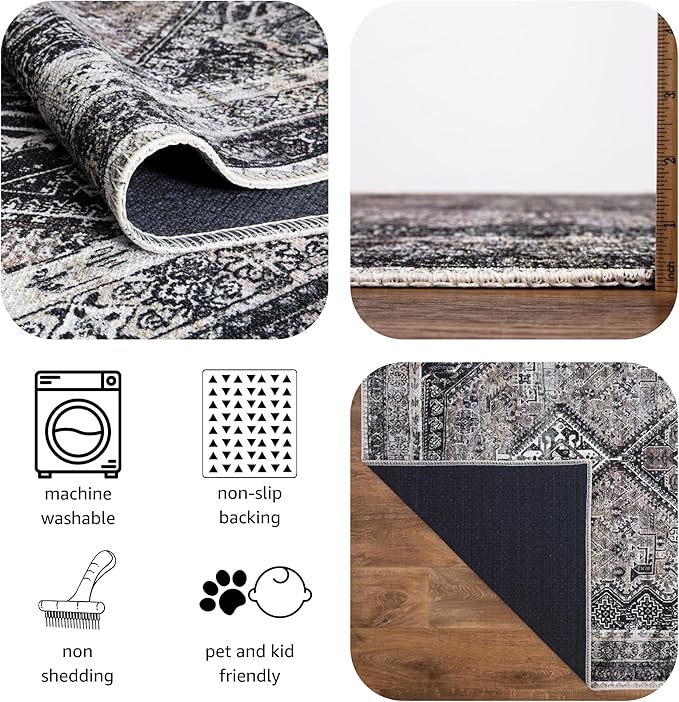 Keen Home Design 9x12 Rug - Machine Washable Area Rug with Non-Slip Backing, Ideal for Living Room, Dining Room, Bedroom - Vintage, Easy Clean, Durable, Low Pile Rug - (9' x 12')