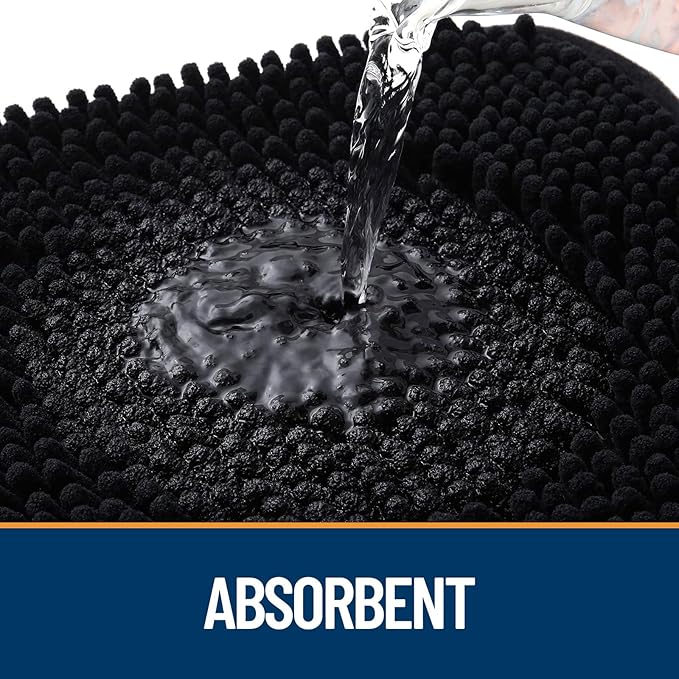 OLANLY Door Mat for Muddy Dog Paws 40x32, Ultra Absorbent Chenille Mud Doormat with Paw Print Design, Non-Slip Washable Doormat for Indoor Entryway, Quick-Dry Pet Bed Mats for Dirty Dogs, Black