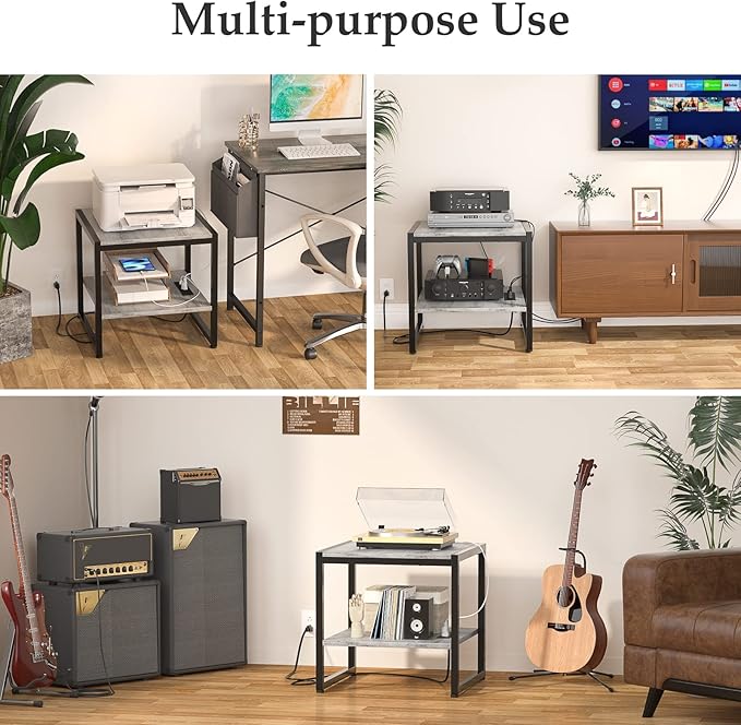 Homieasy End Table with Charging Station, 20 Inch Square Side Table with USB Ports & Power Outlets, Grey Nightstand with 2-Tier Storage Shelf, Mini Fridge Stand for Small Spaces, Light Oak