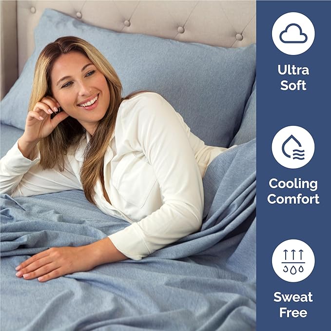 Twin XL Size 3 Piece Sheet Set - Comfy Breathable & Cooling Bed Sheets Set - Hotel Luxury Bedding for Women, Men, Kids, Teens, Boys & Girls - Deep Pockets and Wrinkle Free - Blue (Heathered Sheets)