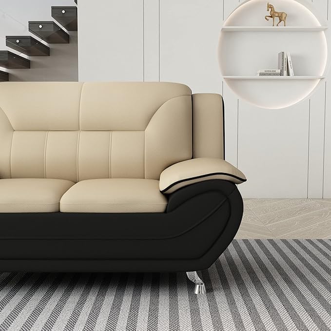 Container Furniture Direct Michael Modern Faux Leather Upholstered Stainless Steel Legs Living Room, Chair, Loveseat, Sofa, Persian Red