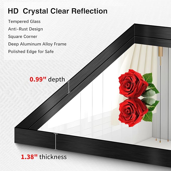 Black Bathroom Mirror, 72x36 Inch Rectangular Deep Frame Mirror, Large Wall Mounted Bathroom Vanity Mirror Over Sink for Bedroom,Restroom, Living Room, Hangs Vertically or Horizontally