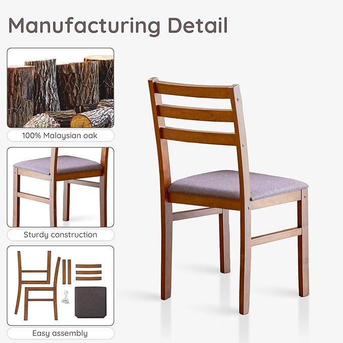 Livinia Seattle Modern Farmhouse Kitchen Dining Room Chair Set of 2, Solid Wood Fabric Upholstered Cushion Seat Wood Ladder Back Chairs (Antique)