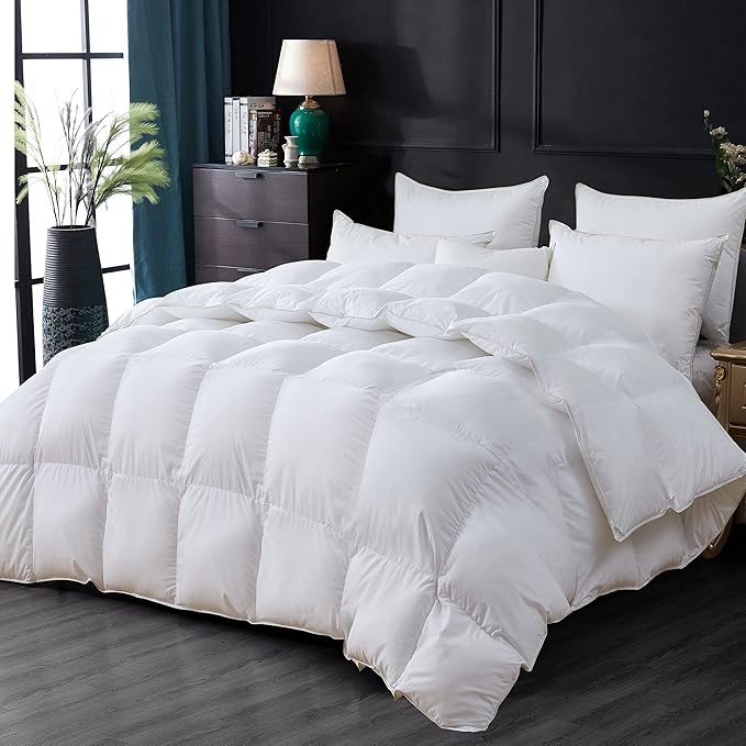 Egyptian Cotton Luxurious All-Season California King Size Goose Down Comforter Duvet Insert, Premium White Solid Plain Design, 1200 Thread Count 100% Egyptian Cotton, 750+ Fill Power,90oz Fill Weight