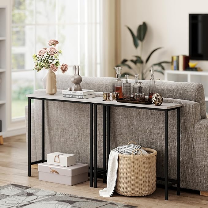 HollyHOME Narrow Console Table, 29.5" Slim Entryway Table, Sofa Stand, Hallway Shelf for Hallway, Bedroom, Living Room, Foyer, Grey