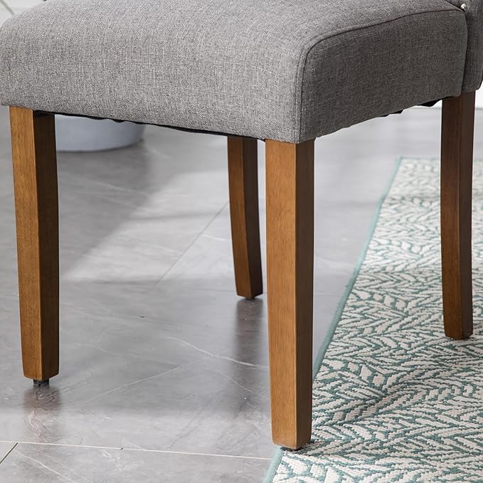 Stylish Upholstered Parsons Dining Chair Kitchen with Silver Nailhead Trim and Sturdy Solid Wood Legs