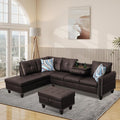 L Shaped Modular Sectional Sofa with Reversible Chaise Lounge, 5-Seater Corner Couch, PU Leather Convertible Sofá w/Movable Ottoman, Cup Holders, 2 Pillows and Rivet Ornament for Living Room