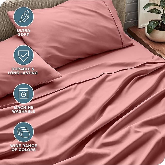 Bare Home California King Sheet Set - 1800 Ultra-Soft Microfiber Bed Sheets - Double Brushed - Deep Pockets - Easy Fit - 4 Piece Set - Bed Sheets (Cal King, Dusty Rose)