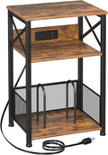 AMHANCIBLE Record Player Stand with Charging Station, Turntable Stand with Storage Cabinet, 3 Tier End Table Hold Up to 100 Albums, Record Table for Vinyl, Living Room, Rustic Brown, HETCD01BR-1