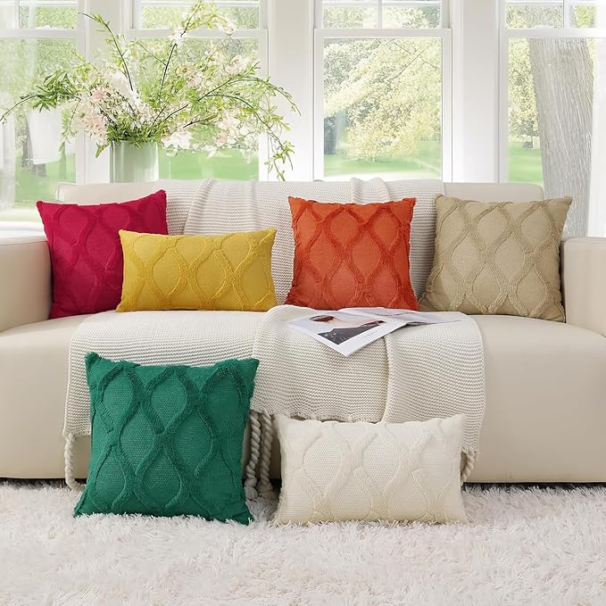 decorUhome Fall Throw Pillow Covers 24x24 Inch Set of 2, Soft Plush Faux Fur Wool Rust Couch Pillow Covers, Decorative Neutral Pillow Cases for Bed Sofa Living Room Home Decor
