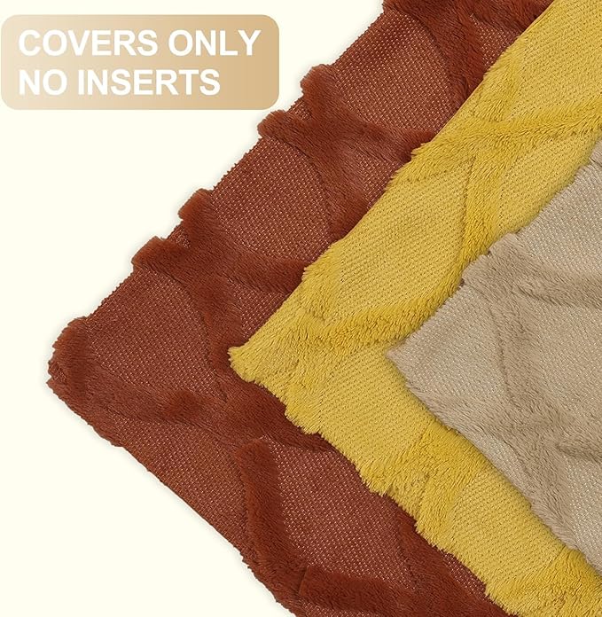 decorUhome Fall Throw Pillow Covers 22x22 Inch Set of 2, Soft Plush Faux Fur Wool Mustard Yellow Couch Pillow Covers, Decorative Neutral Pillow Cases for Bed Sofa Living Room Home Decor