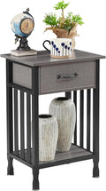 VECELO Nightstands, Industrial Side Table/End Tables with Drawer and Storage Shelf, Night Stands for Bedroom, Living Room, Wood Metal Furniture, Easy Assembly