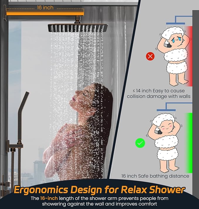 SR SUN RISE Oil Rubbed Bronze Shower System 12 Inches Brass Bathroom Luxury Rain Mixer Shower Combo Set Wall Mounted Rainfall Shower Head System Shower Faucet Rough-in Valve Body and Trim Included