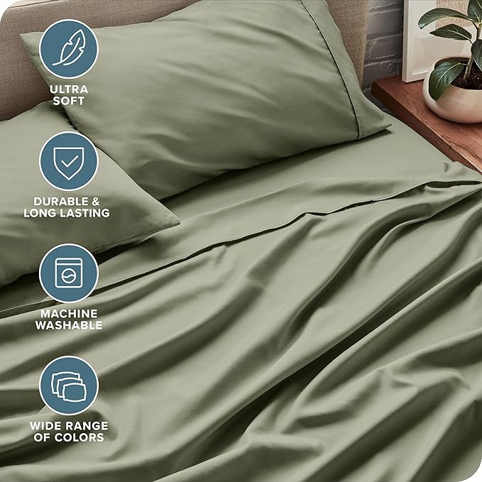 Bare Home Ultra-Soft Split Cal King Sheet Set - Luxury 1800 - Hydro-Brushed - Deep Pockets - Easy Fit - 4 Piece Set - Bedding Sheets & Pillowcases (Split California King, Sage)