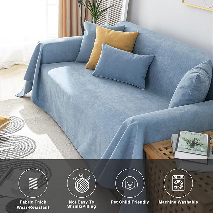 STACYPIK 100% Waterproof Blue Couch Cover for Pets, Sectional L Shape Sofa Cover for 2 Cushion Couch, Anti-Cat Scratch Furniture Protector Cover, Anti Slip Sofa Throw Cover for Dogs Kids-71x71IN