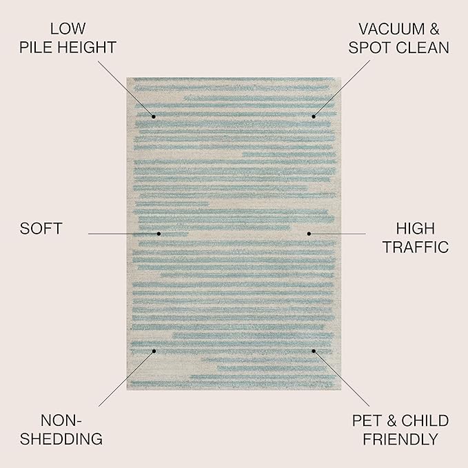 JONATHAN Y Khalil Modern Berber Stripe Cream/Turquoise Indoor Area Rug, 8x10, Contemporary, Bohemian, Easy-Cleaning for Living Room, Bedroom, Kitchen, Pet Friendly, Non-Shedding (MOH207B-8)