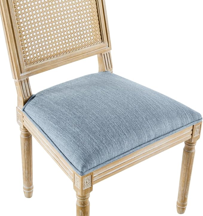 Merax Upholstered Solid Wood Dining Chairs Set of 2, French Country Style Accent Side Seating Furniture for Kitchen, Living Room, Wicker Back, Slate Blue
