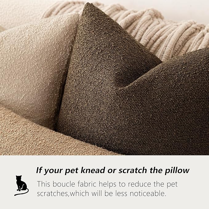 Foindtower Set of 2, Decorative Textured Boucle Throw Pillow Covers Accent Solid Pillow Cases Neutral Soft Couch Cushion Case for Chair Sofa Bedroom Living Room Home Decor 16x16 Inch Chocolate