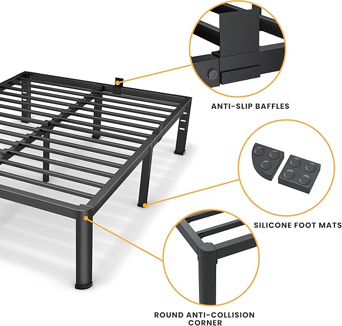 18 Inch California King Size Metal Platform Bed Frame with Round Corners, Storage Space Under High Bed Frame-Heavy Duty Steel Slats Support, Noise Free - Easy Assembly - No Box Spring Needed