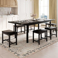 Feonase 7-Piece Dining Table Set for 4-8, 63" Large Extendable Kitchen Table Set with 6 Stools, Modern Dining Room Table with Heavy-Duty Frame, Easy Assembly, Black