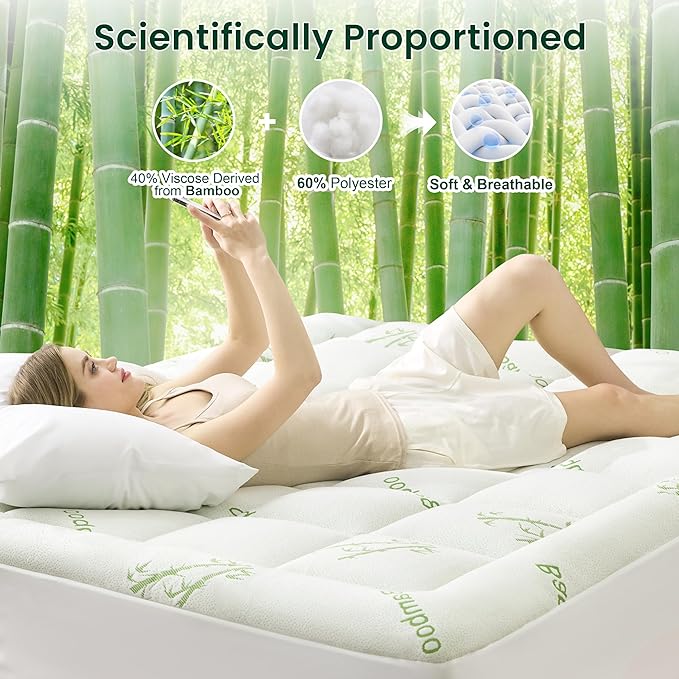Love's cabin Full Size Mattress Topper, Rayon Derived from Bamboo, 900 GSM Mattress Topper Pad, Thick Pillow Top Mattress Pad with Stretches up 8"-20" Deep Pocket(54"x75"), Green
