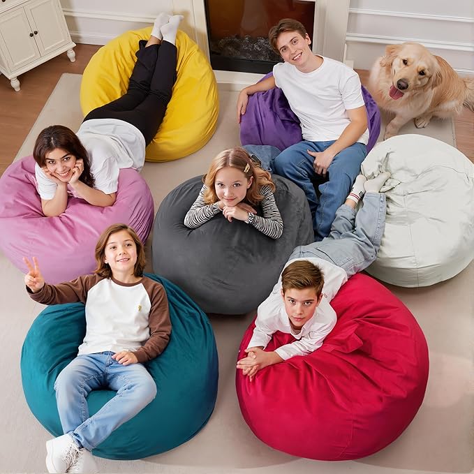 Homguava 2FT Bean Bag Chair: 2' Bean Bags with Memory Foam Filled,Comfy Beanbag Chairs Round Bean Bag Sofa with Dutch Velvet Cover-Beige